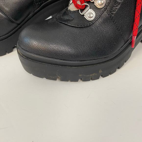 Nine West Quimbie 3 Heeled Sherpa Hiker Boots Leather Zip Red Laces Size 6M - Picture 4 of 9